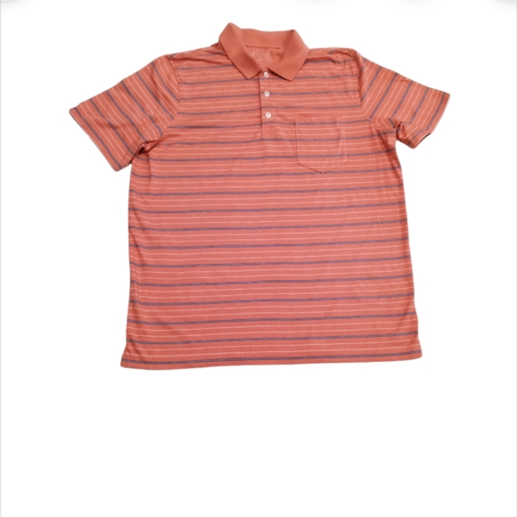 George Coral White and Blue Short Sleeve Mens Polo Style 3 Button Front Shirt - Picture 8 of 8